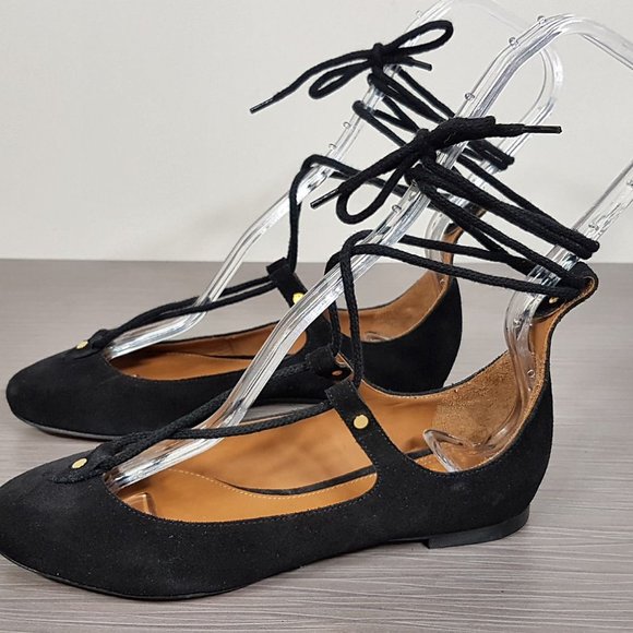 Choe 'Foster' Black Suede Lace-Up Ballet Flat Womens Size 4 / 34 - Picture 3 of 14